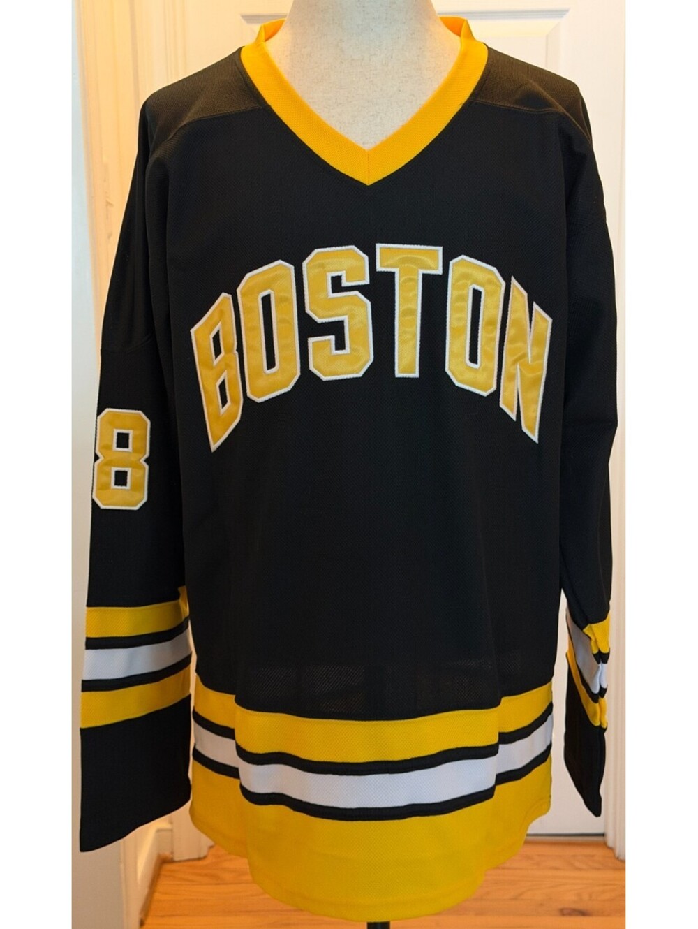 Happy Gilmore Boston Hockey Jersey #18 Adam Sandler Movie Stitched Black Gold L